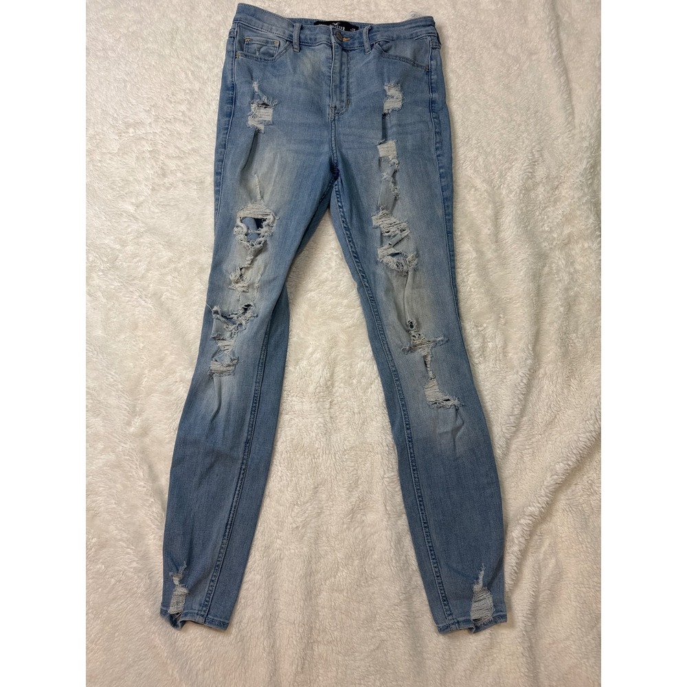 Hollister Curvy High-Rise Super Skinny Distressed Light Wash Jeans W28 L30 7R